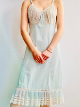 Load image into Gallery viewer, 1940s Pastel Blue Lace Lingerie Slip w Pleated Ruffles
