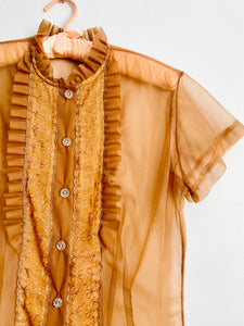Vintage 1940s mocha color sheer ruffled blouse