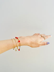 Vintage dainty gold chain coral bead bracelet