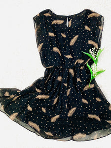 Black Polka Dots Novelty Feather Print Dress