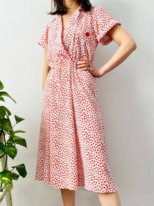 Vintage 1970s novelty print dress with red buttons