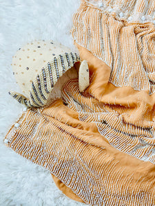 Vintage 1920s Art Deco peach color beaded silk flapper dress