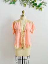 Load image into Gallery viewer, 1920s Pink Silk Lace Bed Jacket with Ribbon Ties Lingerie Top
