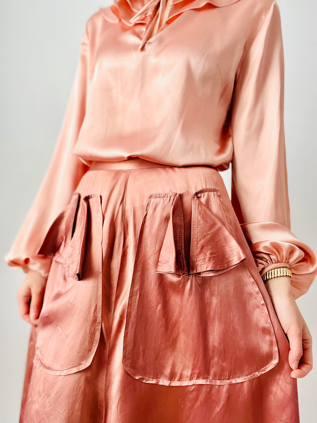 Vintage 1940s pink satin skirt