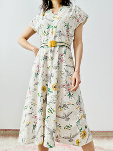 Vintage 1940s “Doves & Florals” novelty print dress