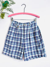 Load image into Gallery viewer, Vintage blue plaid high waisted shorts
