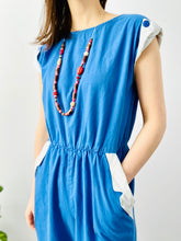 Load image into Gallery viewer, Vintage 1970s navy blue overalls cotton chore jumpsuit
