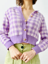 Load image into Gallery viewer, Purple plaid cropped cardigan top
