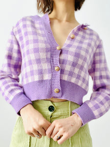 Purple plaid cropped cardigan top
