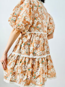 Pastel daisy floral embroidered dress
