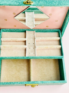 Vintage 1930s Jewelry box with pink velvet and gold hardware