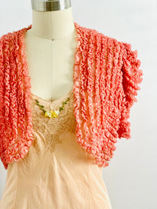 Vintage 1930s ruffled silk bolero in candy pink