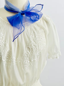 Vintage white Hungarian peasant top with embroidery and smocking