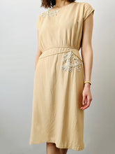 Load image into Gallery viewer, Vintage 1940s rayon dress w rhinestone appliqués

