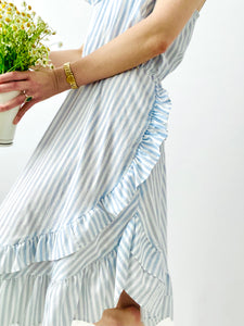 Vintage pastel blue striped asymmetrical ruffled dress