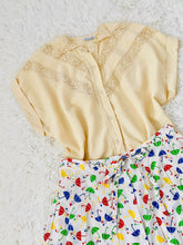 Load image into Gallery viewer, Vintage 1940s Cold Rayon Lace Top w Clear Buttons Beige Color
