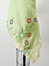 Load image into Gallery viewer, Vintage 1930s green embroidered scarf/shawl
