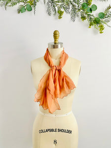 Vintage 1930s peach color silk scarf with scalloped edge