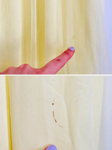 1960s Buttery Yellow Embroidered Lingerie Gown Ruched Shoulders