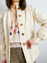 Load image into Gallery viewer, Vintage 1970s white linen jacket s balloon sleeves
