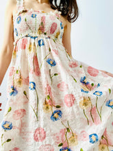 Load image into Gallery viewer, Vintage pastel pink poppy blossom ruched floral dress
