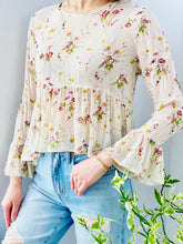 Load image into Gallery viewer, Vintage style floral print silk top with beaded sequins
