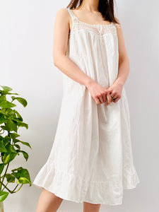 Antique 1910s Edwardian white cotton lace slip dress