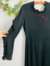 Load image into Gallery viewer, Vintage 1940s Black Rayon Crepe Dress w Dolman sleeves
