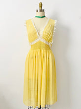 Load image into Gallery viewer, Vintage 1940s yellow hand smocked silk lingerie dress
