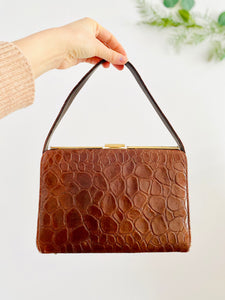 Vintage brown faux crocodile leather handbag