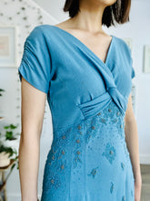Load image into Gallery viewer, Vintage 1960s blue beaded wool dress
