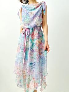 Vintage 1970s pastel floral dress