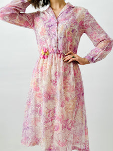 Vintage 1970s purple floral dress