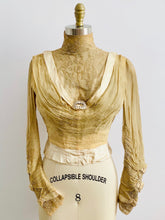 Load image into Gallery viewer, 1890s Victorian Silk Lace Top Fine Pleats and Antique Buttons
