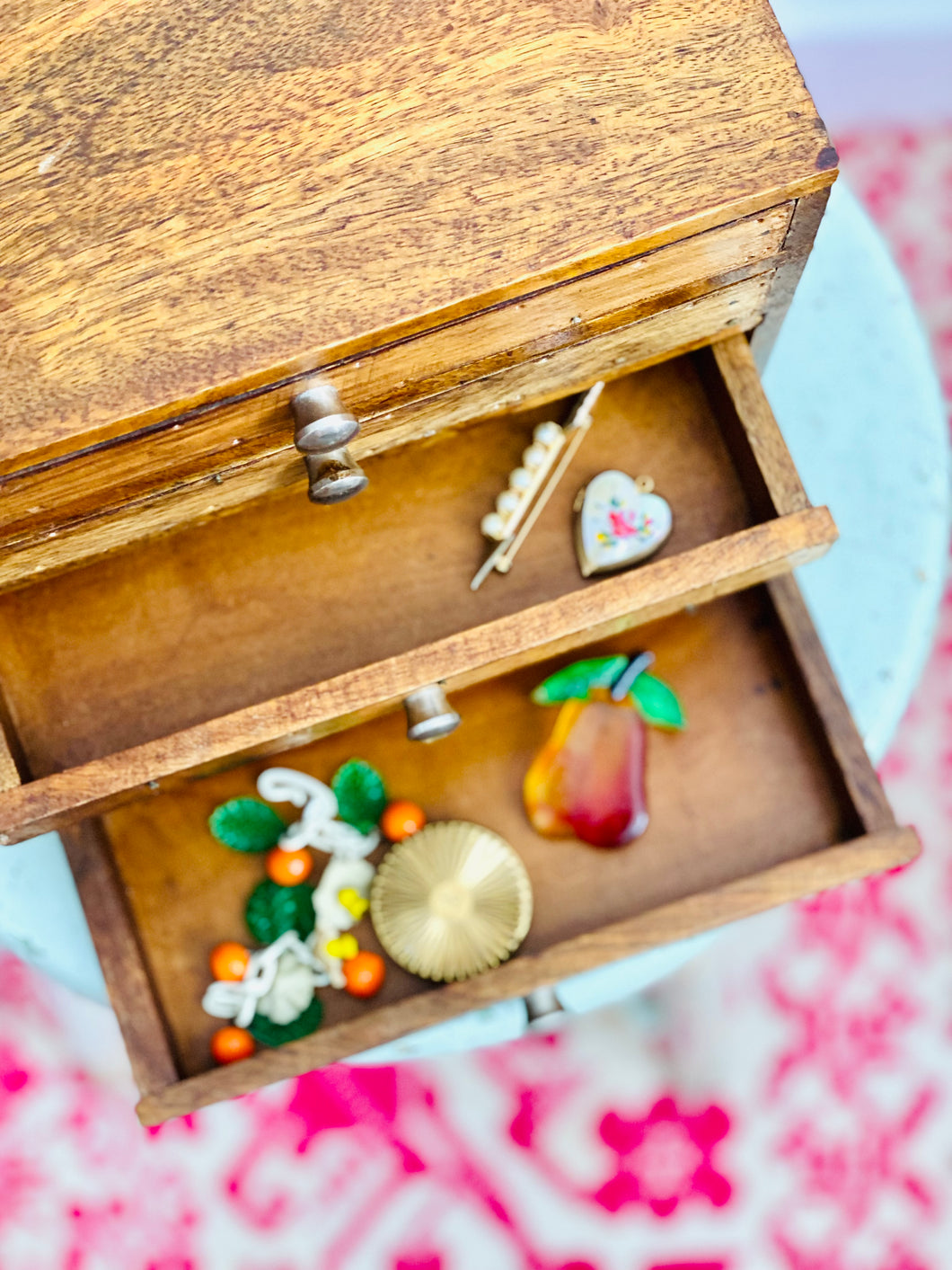 Vintage 4 drawers wooden trinket box