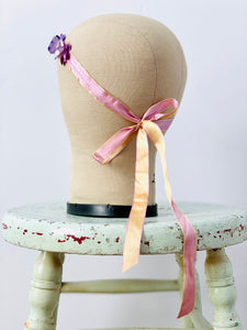 Vintage lilac blossom silk ribbon headpiece waist sash