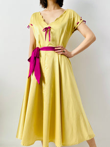 Vintage chartreuse colorblock satin dress