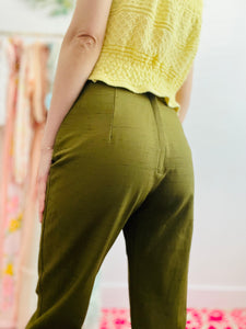 Vintage olive green textured trousers