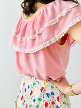 Load image into Gallery viewer, Vintage 1970s pink cotton top with eyelet trim
