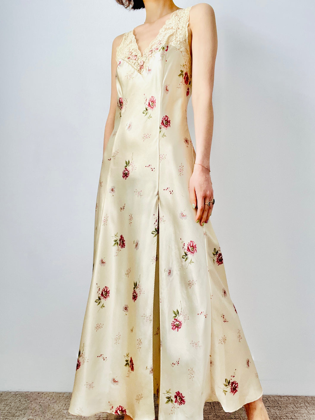 Vintage pink satin floral lingerie dress