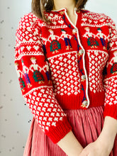 Load image into Gallery viewer, Vintage 1930s Red Novelty Sweater Cropped Cardigan
