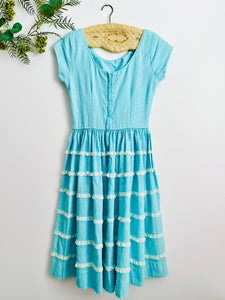 Vintage 1950s pastel blue cotton lace dress
