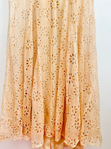 Vintage 1930s peachy pink eyelet dress set with bow