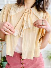 Load image into Gallery viewer, Vintage 1930s silk bed jacket with lace collar bishop sleeves
