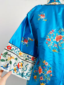 Vintage Blue Chinese Silk Embroidered Jacket