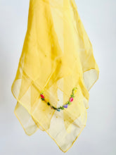 Load image into Gallery viewer, Vintage yellow silk scarf with ribbonwork
