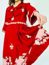 Load image into Gallery viewer, Vintage 1949s Red Embroidered Dress Oversized Ribbon Bow
