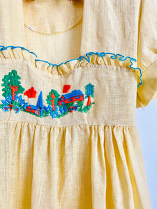 Vintage Yellow Embroidered Top