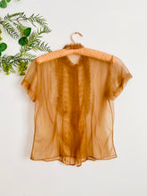 Load image into Gallery viewer, Vintage 1940s mocha color sheer ruffled blouse
