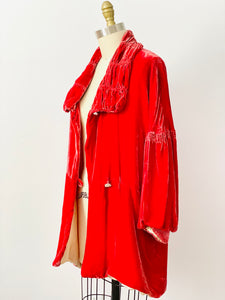 Vintage 1920s Art Deco red velvet coat with balloon sleeves
